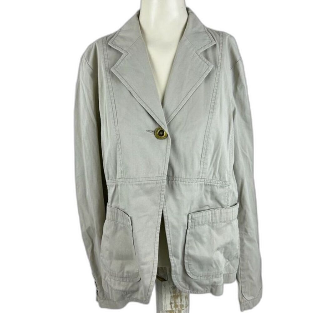 Michael Kors Womens One Button Blazer Suit Jacket Tan 100% Cotton Size 14